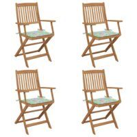 Składane krzesła ogrodowe z poduszkami, 4 szt., drewno akacjowe