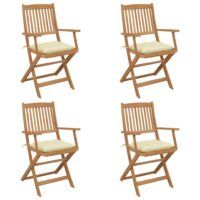 Składane krzesła ogrodowe z poduszkami, 4 szt., drewno akacjowe
