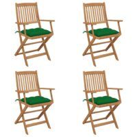 Składane krzesła ogrodowe z poduszkami, 4 szt., drewno akacjowe