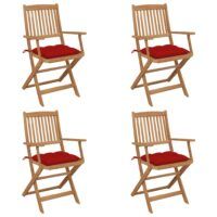 Składane krzesła ogrodowe z poduszkami, 4 szt., drewno akacjowe