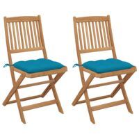 Składane krzesła ogrodowe z poduszkami, 2 szt., drewno akacjowe