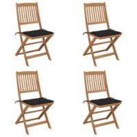 Składane krzesła ogrodowe z poduszkami, 4 szt., drewno akacjowe