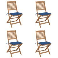 Składane krzesła ogrodowe z poduszkami, 4 szt., drewno akacjowe