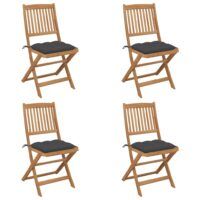 Składane krzesła ogrodowe z poduszkami, 4 szt., drewno akacjowe