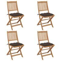 Składane krzesła ogrodowe z poduszkami, 4 szt., drewno akacjowe