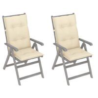 Rozkładane krzesła ogrodowe z poduszkami, 2 szt., lita akacja