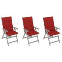 Rozkładane krzesła ogrodowe z poduszkami, 3 szt., lita akacja