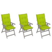 Rozkładane krzesła ogrodowe z poduszkami, 3 szt., lita akacja