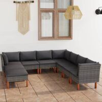 9-cz. zestaw wypoczynkowy do ogrodu, poduszki, rattan PE, szary