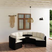 7-częściowa sofa ogrodowa z poduszkami, rattan PE, czarna