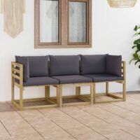 Ogrodowa sofa 3-os. z antracytowymi poduszkami