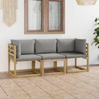 Ogrodowa sofa 3-os. z szarymi poduszkami