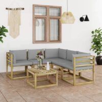 6-cz. zestaw wypoczynkowy do ogrodu, z szarymi poduszkami