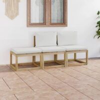 3-cz. zestaw wypoczynkowy do ogrodu, z kremowymi poduszkami