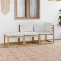 3-cz. zestaw wypoczynkowy do ogrodu, z kremowymi poduszkami