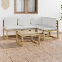 5-cz. zestaw wypoczynkowy do ogrodu, z kremowymi poduszkami