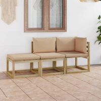 3-cz. zestaw wypoczynkowy do ogrodu, z beżowymi poduszkami