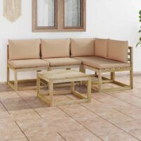 5-cz. zestaw wypoczynkowy do ogrodu, z beżowymi poduszkami