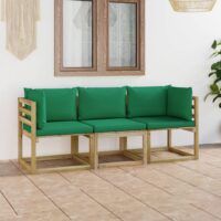 Ogrodowa sofa 3-os. z zielonymi poduszkami