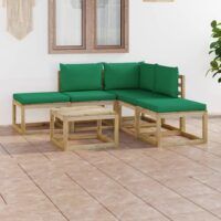 6-cz. zestaw wypoczynkowy do ogrodu, z zielonymi poduszkami