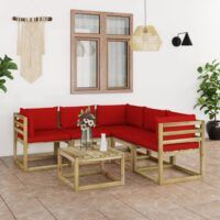 6-cz. zestaw wypoczynkowy do ogrodu, z czerwonymi poduszkami