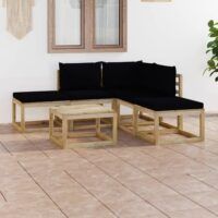 6-cz. zestaw wypoczynkowy do ogrodu, z czarnymi poduszkami