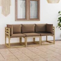 Ogrodowa sofa 3-os. z poduszkami w kolorze taupe