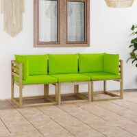 Ogrodowa sofa 3-os. z jasnozielonymi poduszkami