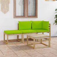 4-cz. zestaw wypoczynkowy do ogrodu, jasnozielone poduszki