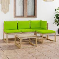 5-cz. zestaw wypoczynkowy do ogrodu, jasnozielone poduszki