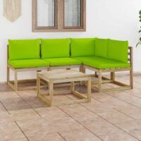 5-cz. zestaw wypoczynkowy do ogrodu, jasnozielone poduszki