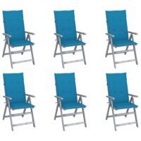 Rozkładane krzesła ogrodowe z poduszkami, 6 szt., lita akacja