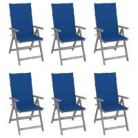 Rozkładane krzesła ogrodowe z poduszkami, 6 szt., lita akacja