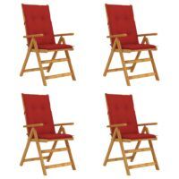 Rozkładane krzesła ogrodowe z poduszkami, 4 szt., lita akacja
