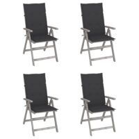 Rozkładane krzesła ogrodowe z poduszkami, 4 szt., lita akacja