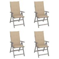 Rozkładane krzesła ogrodowe z poduszkami, 4 szt., lita akacja