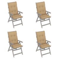 Rozkładane krzesła ogrodowe z poduszkami, 4 szt., lita akacja
