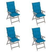Rozkładane krzesła ogrodowe z poduszkami, 4 szt., lita akacja