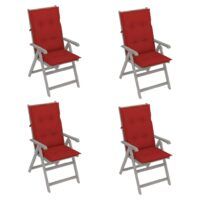 Rozkładane krzesła ogrodowe z poduszkami, 4 szt., lita akacja