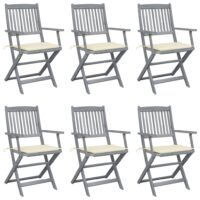 Składane krzesła ogrodowe, 6 szt., poduszki, drewno akacjowe