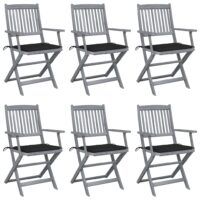 Składane krzesła ogrodowe, 6 szt., poduszki, drewno akacjowe