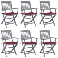 Składane krzesła ogrodowe, 6 szt., poduszki, drewno akacjowe