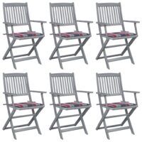 Składane krzesła ogrodowe, 6 szt., poduszki, drewno akacjowe