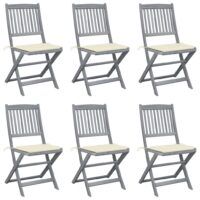 Składane krzesła ogrodowe, 6 szt., poduszki, drewno akacjowe