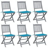 Składane krzesła ogrodowe, 6 szt., poduszki, drewno akacjowe