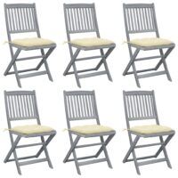 Składane krzesła ogrodowe, 6 szt., poduszki, drewno akacjowe