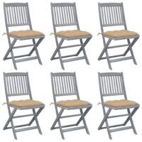 Składane krzesła ogrodowe, 6 szt., poduszki, drewno akacjowe