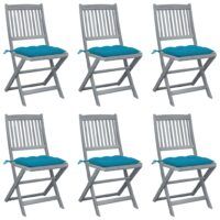 Składane krzesła ogrodowe, 6 szt., poduszki, drewno akacjowe