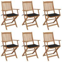 Składane krzesła ogrodowe z poduszkami, 6 szt., drewno akacjowe