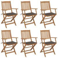 Składane krzesła ogrodowe z poduszkami, 6 szt., drewno akacjowe